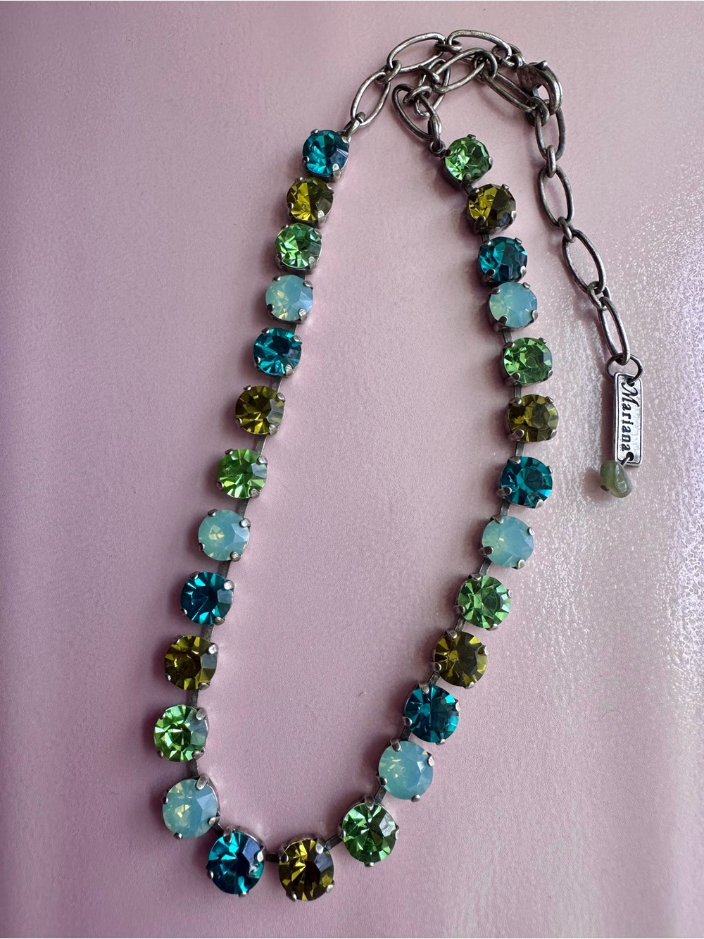Mariana Blue, Aqua & Green Swarovski Crystal Tennis Necklace